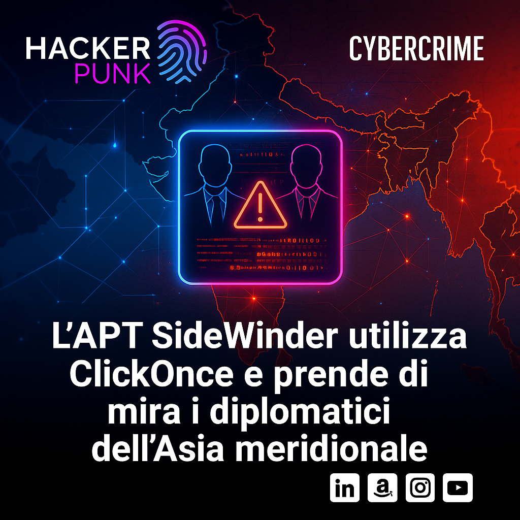L'APT SideWinder utilizza ClickOnce e prende di mira i diplomatici dell'Asia meridionale